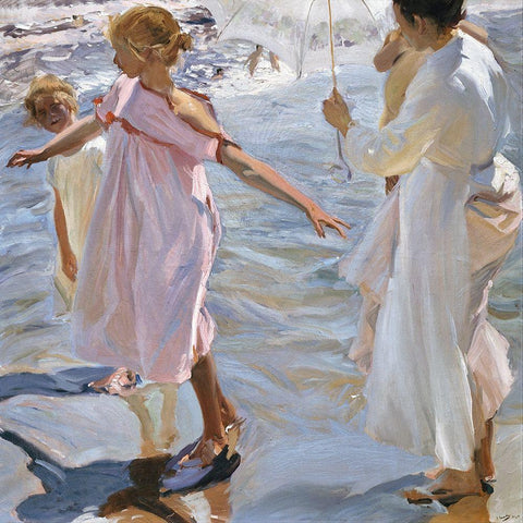 Time for a Bathe-Valencia White Modern Wood Framed Art Print with Double Matting by Sorolla, Joaquin