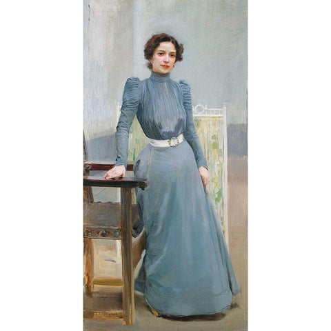 Clotilde in a grey dress Gold Ornate Wood Framed Art Print with Double Matting by Sorolla, Joaquin