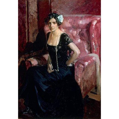 Clotilde in evening dress Gold Ornate Wood Framed Art Print with Double Matting by Sorolla, Joaquin