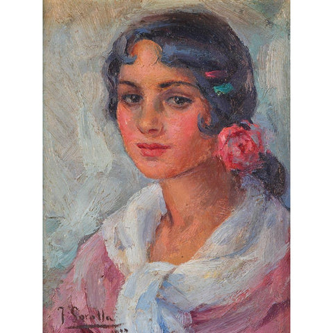 Portrait of a Woman White Modern Wood Framed Art Print by Sorolla, Joaquin