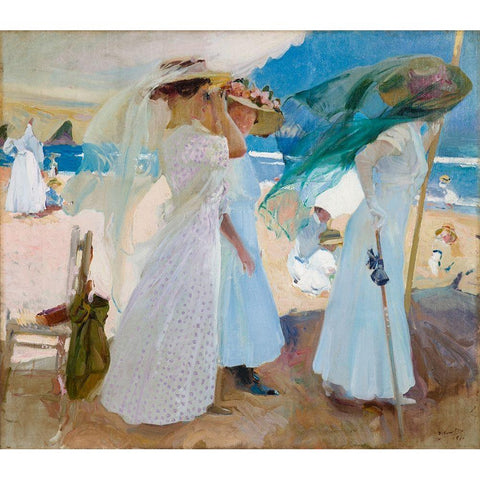 Under the Awning-Zarauz Black Modern Wood Framed Art Print with Double Matting by Sorolla, Joaquin