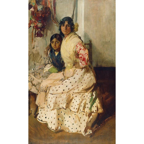 Pepilla the Gypsy and her daughter White Modern Wood Framed Art Print by Sorolla, Joaquin