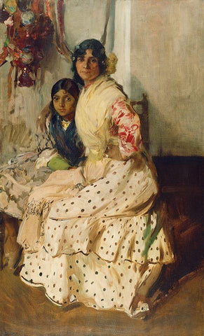 Pepilla the Gypsy and her daughter Black Ornate Wood Framed Art Print with Double Matting by Sorolla, Joaquin