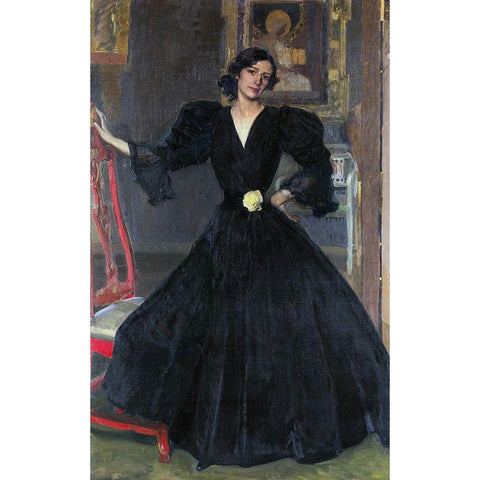 Senora de Sorolla Black Modern Wood Framed Art Print with Double Matting by Sorolla, Joaquin