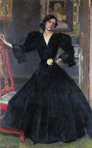 Senora de Sorolla Black Ornate Wood Framed Art Print with Double Matting by Sorolla, Joaquin