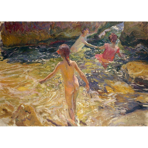 The Bath-Javea Gold Ornate Wood Framed Art Print with Double Matting by Sorolla, Joaquin