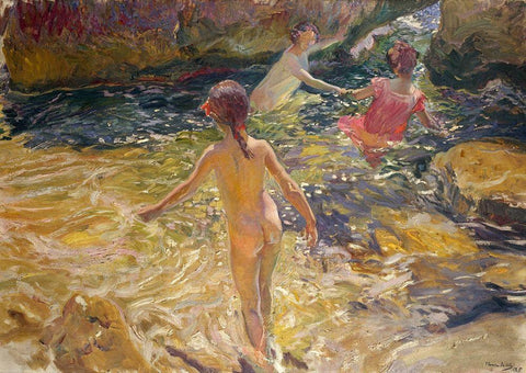 The Bath-Javea White Modern Wood Framed Art Print with Double Matting by Sorolla, Joaquin