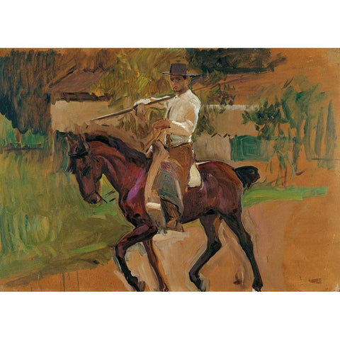 Garrochista Gold Ornate Wood Framed Art Print with Double Matting by Sorolla, Joaquin