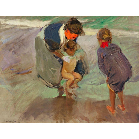 On the Beach Gold Ornate Wood Framed Art Print with Double Matting by Sorolla, Joaquin