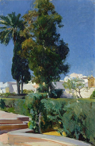 Gardens of the Alcazar White Modern Wood Framed Art Print with Double Matting by Sorolla, Joaquin