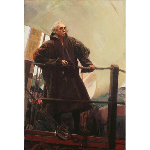 Christopher Columbus Leaving Palos Gold Ornate Wood Framed Art Print with Double Matting by Sorolla, Joaquin