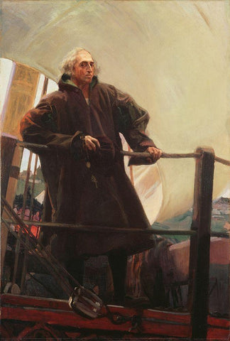 Christopher Columbus Leaving Palos White Modern Wood Framed Art Print with Double Matting by Sorolla, Joaquin