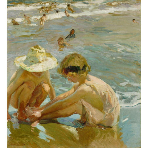 The wounded foot Black Modern Wood Framed Art Print with Double Matting by Sorolla, Joaquin