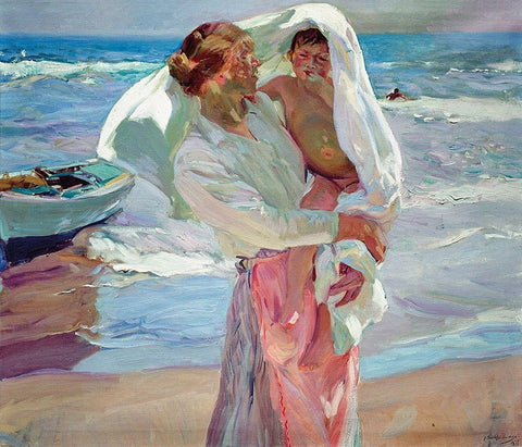 After Bathing White Modern Wood Framed Art Print with Double Matting by Sorolla, Joaquin