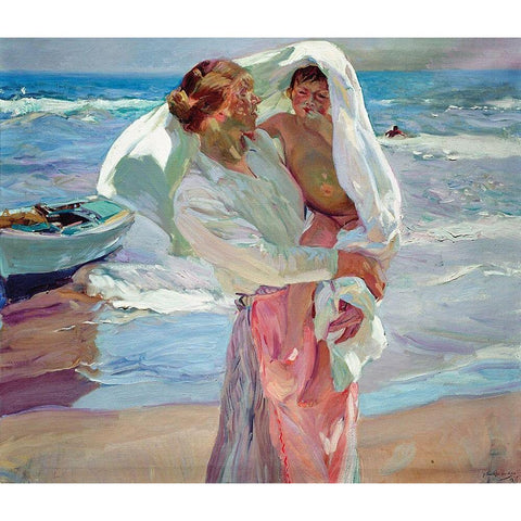 After Bathing Gold Ornate Wood Framed Art Print with Double Matting by Sorolla, Joaquin