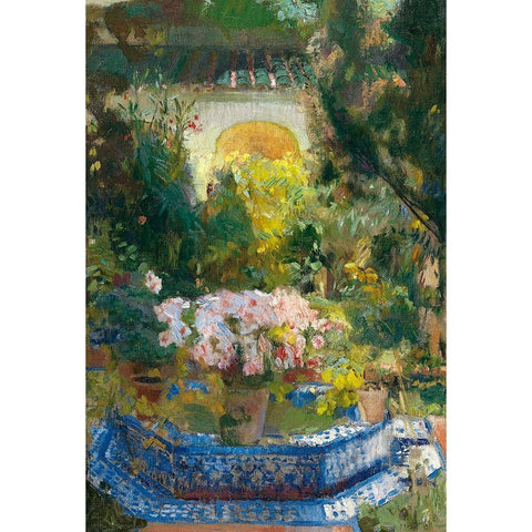 Patio De La Casa White Modern Wood Framed Art Print by Sorolla, Joaquin