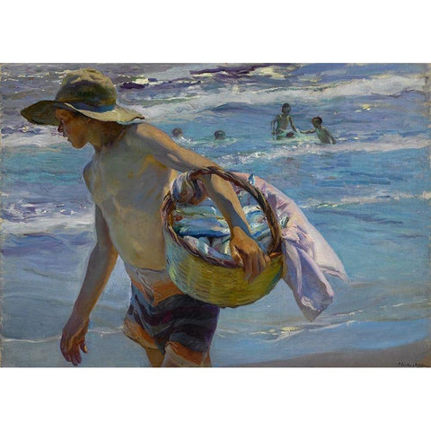 Bastida The Fisherman Black Modern Wood Framed Art Print with Double Matting by Sorolla, Joaquin