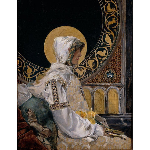 In Prayer Gold Ornate Wood Framed Art Print with Double Matting by Sorolla, Joaquin