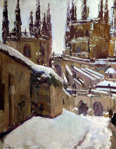 The Cathedral of Burgos White Modern Wood Framed Art Print with Double Matting by Sorolla, Joaquin