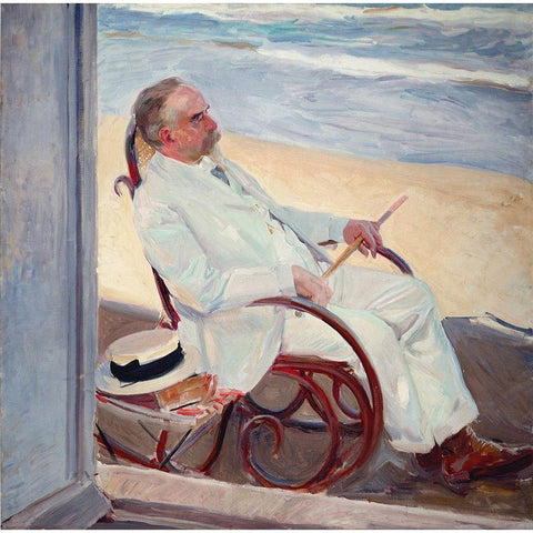 Antonio GarcÃ­a at the Beach White Modern Wood Framed Art Print by Sorolla, Joaquin