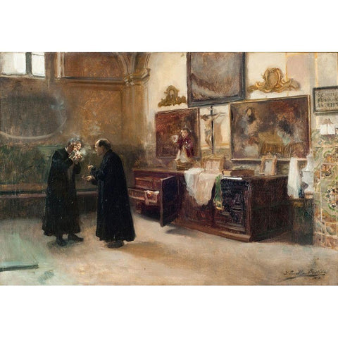 In the sacristy White Modern Wood Framed Art Print by Sorolla, Joaquin