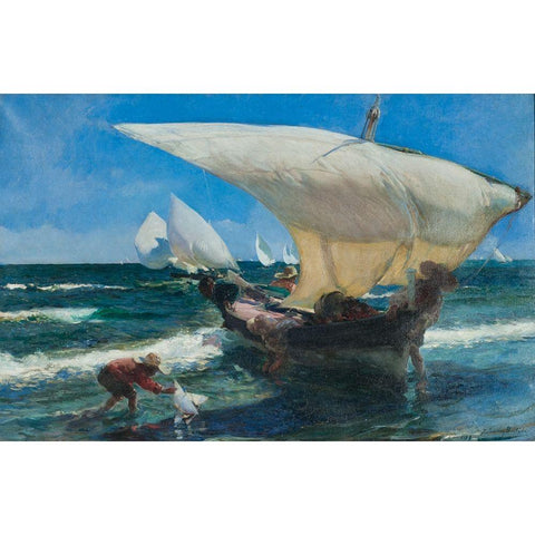 On the coast of Valencia Gold Ornate Wood Framed Art Print with Double Matting by Sorolla, Joaquin