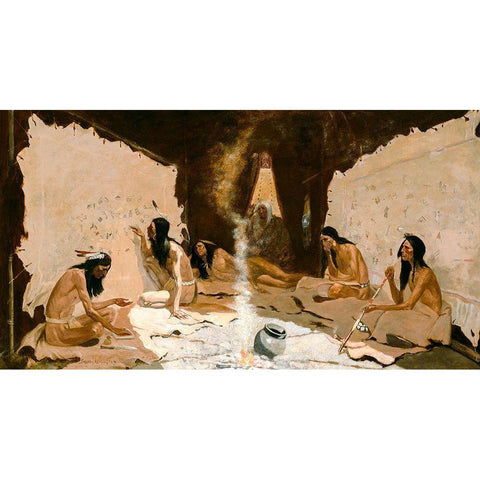 Historians of the Tribe Gold Ornate Wood Framed Art Print with Double Matting by Remington, Frederic