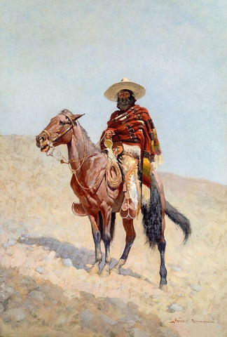 A Mexican Vaquero White Modern Wood Framed Art Print with Double Matting by Remington, Frederic