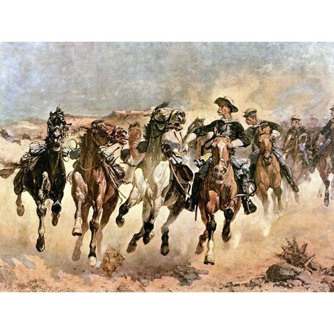 Dismounted The Fourth Troopers Moving the Led Horses Black Modern Wood Framed Art Print with Double Matting by Remington, Frederic