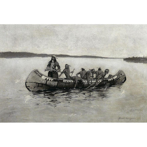 This Was a Fatal Embarkation Black Modern Wood Framed Art Print with Double Matting by Remington, Frederic