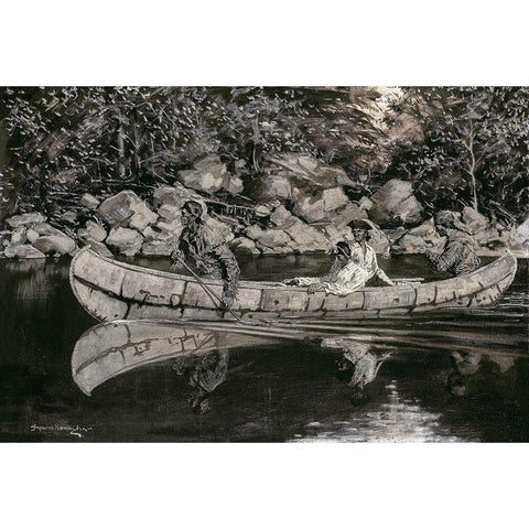 Paddling the Wounded British Officer White Modern Wood Framed Art Print by Remington, Frederic