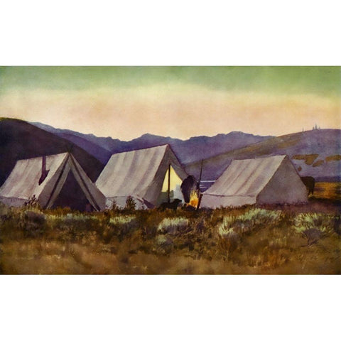 Evening camp from Rod Gun and Perch 1914 Black Modern Wood Framed Art Print with Double Matting by Blomfield, James