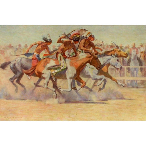 Indians Racing from Scribners 54 1904 Black Modern Wood Framed Art Print with Double Matting by Dunton, William