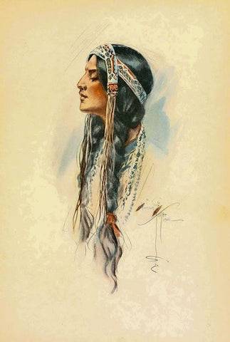 Indian Woman from The Song of Hiawatha 1906 Black Ornate Wood Framed Art Print with Double Matting by Fisher, Harrison