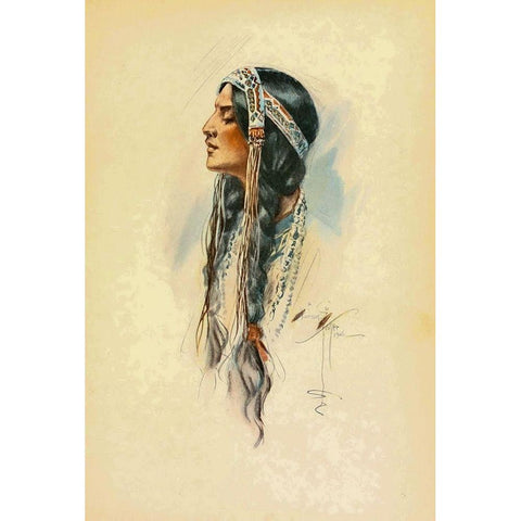 Indian Woman from The Song of Hiawatha 1906 Black Modern Wood Framed Art Print with Double Matting by Fisher, Harrison