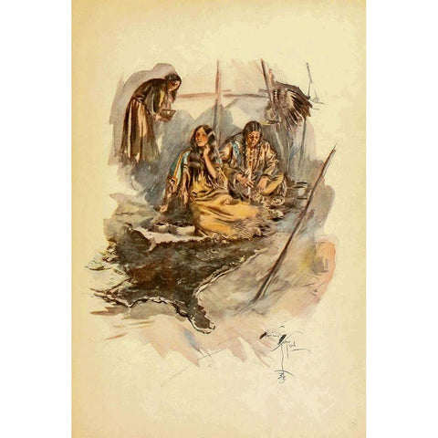 Indian women preparing food from The Song of Hiawatha 1906 Black Modern Wood Framed Art Print with Double Matting by Fisher, Harrison