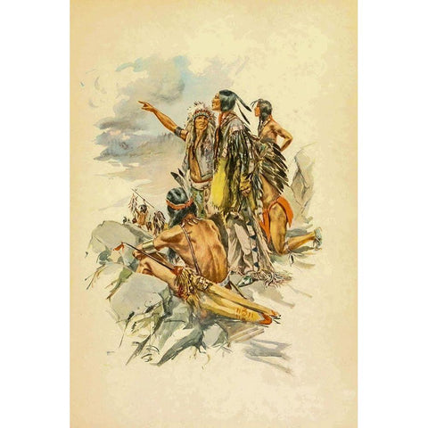 To the Mountains from The Song of Hiawatha 1906 Black Modern Wood Framed Art Print with Double Matting by Fisher, Harrison