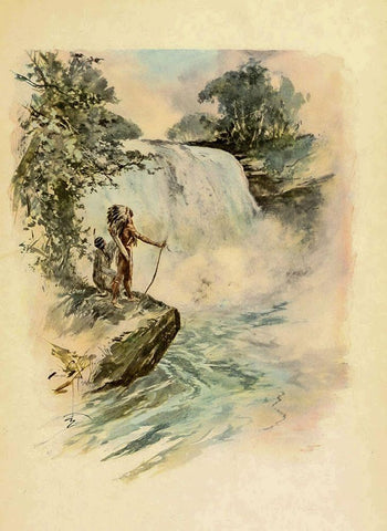 Waterfall from The Song of Hiawatha 1906 White Modern Wood Framed Art Print with Double Matting by Fisher, Harrison