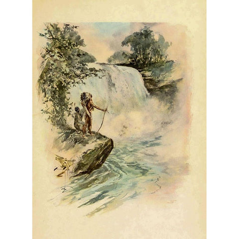 Waterfall from The Song of Hiawatha 1906 Black Modern Wood Framed Art Print with Double Matting by Fisher, Harrison