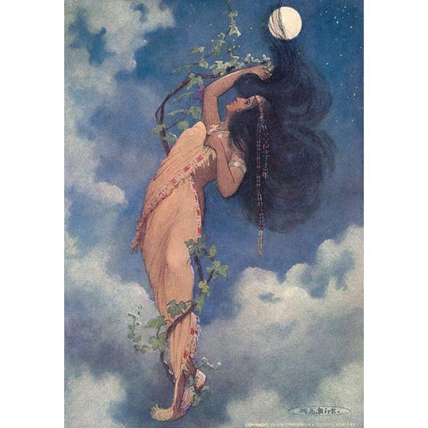 From the full moon fell Nokomis from Story of Hiawatha 1910 White Modern Wood Framed Art Print by Kirk, Maria