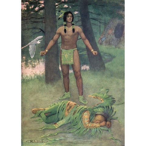 He lay there dead from Story of Hiawatha 1910 Black Modern Wood Framed Art Print with Double Matting by Kirk, Maria