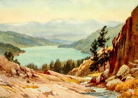 Donner Lake-California 1914 Black Ornate Wood Framed Art Print with Double Matting by Palmer, Sutton