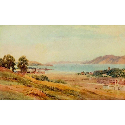 Golden Gate and Black Point-San Francisco-California 1914 White Modern Wood Framed Art Print by Palmer, Sutton