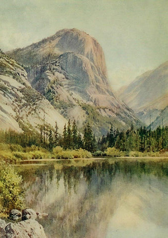 Mirror Lake-Yosemite-California 1914 White Modern Wood Framed Art Print with Double Matting by Palmer, Sutton