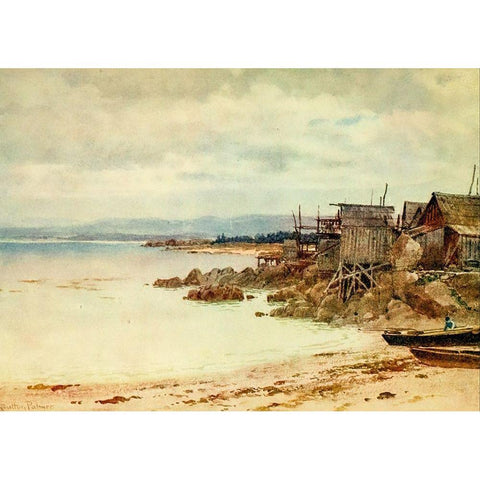 Pescadera-Chinese fishing village in Monterey Bay-California 1914 Gold Ornate Wood Framed Art Print with Double Matting by Palmer, Sutton