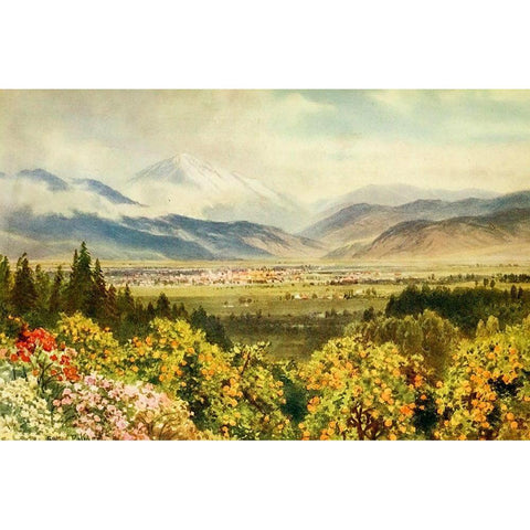 Redlands-looking towards San Bernardino Range-California 1914 White Modern Wood Framed Art Print by Palmer, Sutton