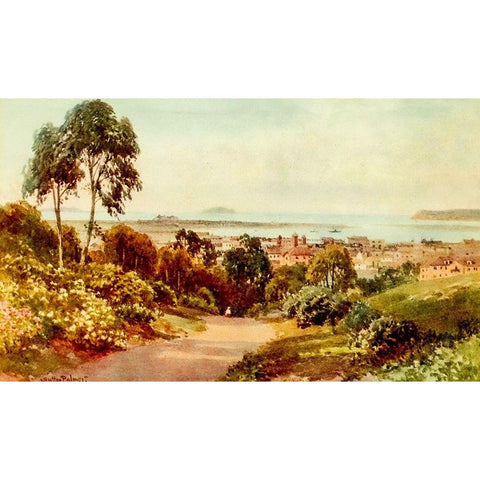 San Diego-looking towards Point Loma-California 1914 Black Modern Wood Framed Art Print with Double Matting by Palmer, Sutton