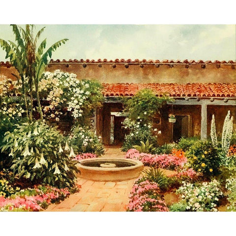 The Pation-old Spanish residence-California 1914 Black Modern Wood Framed Art Print with Double Matting by Palmer, Sutton