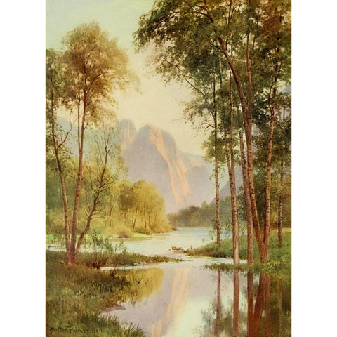 The Three Brothers-Yosemite Valley-California 1914 White Modern Wood Framed Art Print by Palmer, Sutton