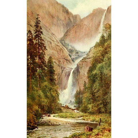 Yosemite Falls-California 1914 White Modern Wood Framed Art Print by Palmer, Sutton